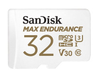 SanDisk Max Endurance 32GB microSD 100MB/s 40MB/s 20K hrs 4K UHD C10 U3 V30 -40°C to 85°C Heat Freeze Shock Temperature Water X-ray Proof SD Adapter