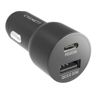 Cygnett CarPower 20W Dual Port Car Charger with 20W USB-C PD + 20W QC 3.0 USB-A-Black(CY3637CYCCH), Fast Charge, Max 20W, 2 Years Warranty