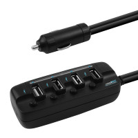 (LS) mbeat® 4 Ports USB Rapid Car Charger - 40W Rapid Smart Charger/Individual ON/OFF switches/90cm Extension Cable Design EOL