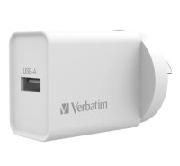Verbatim USB Charger Single Port 2.4A - White Single Port Wall Charger Rohs, CE, Apple, Android, tablet, Handheld. OC, OV, SS, OT, Fire Resistant.