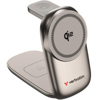 Verbatim 3 in 1 Wireless Docking Qi2 Certified, Magnetic Wireless Charging. 2.5W/5W/15W